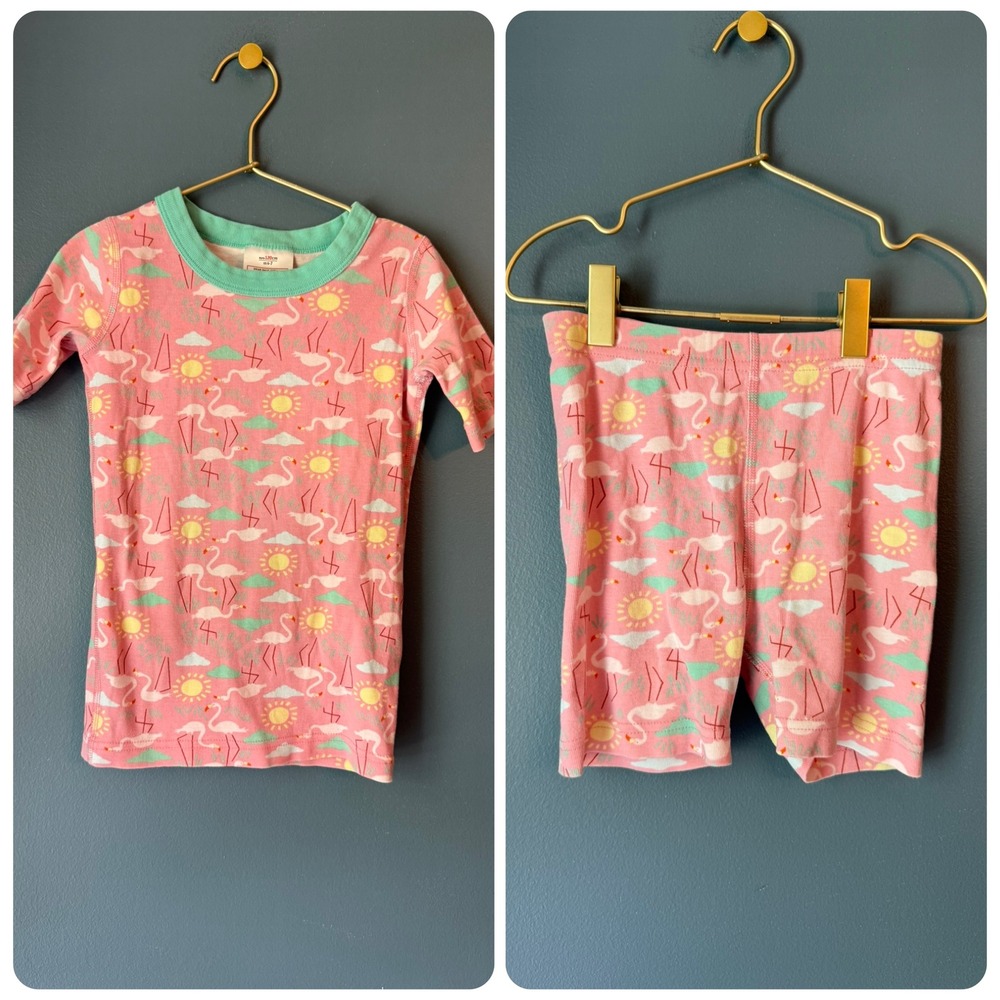 Hanna Andersson Pink Flamingo Short Sleeve Pajama Set Kids Size 6-7 120cm